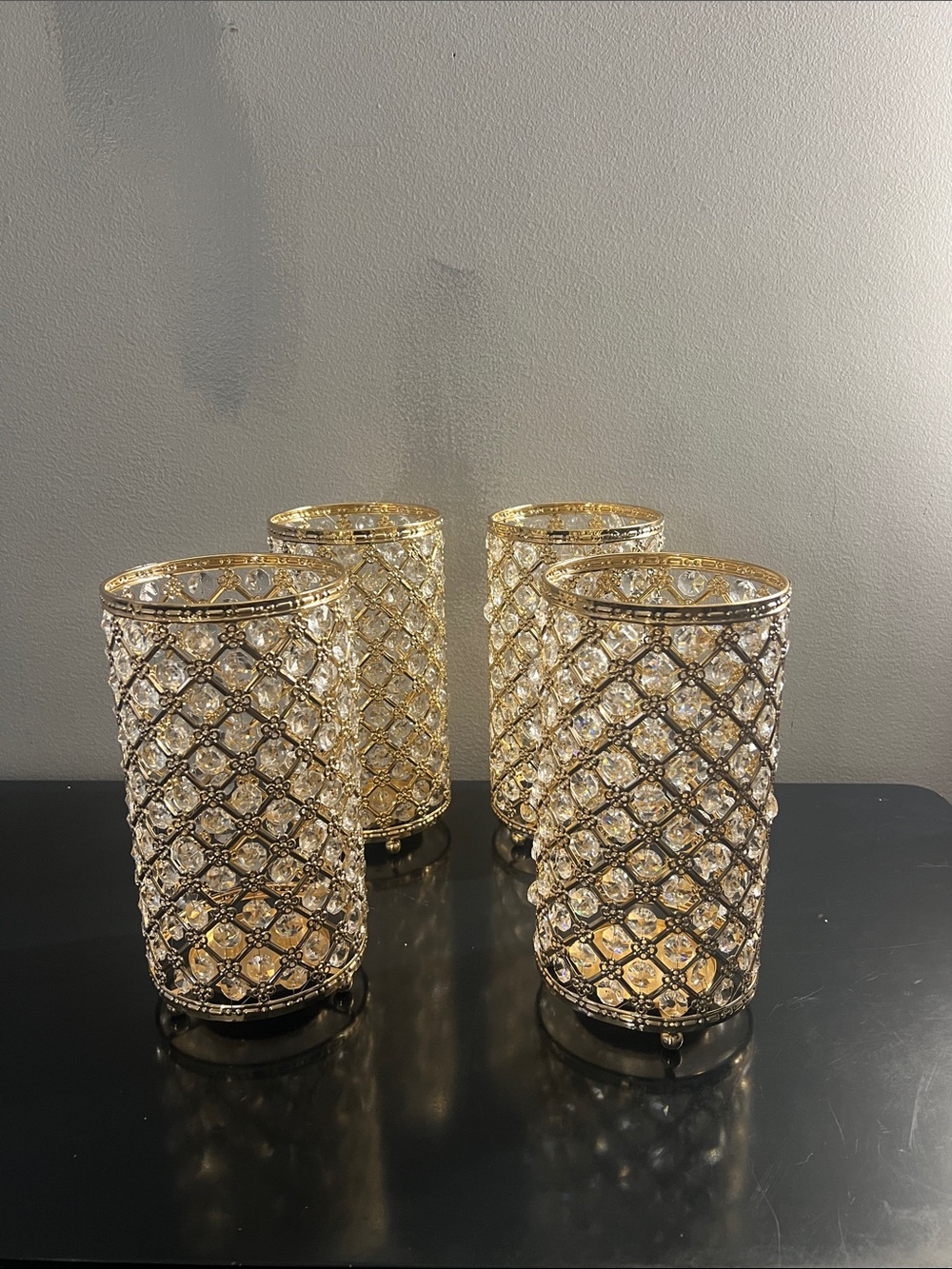 Elegant Gold Crystal Lattice Votive Glasses (Set of 4)